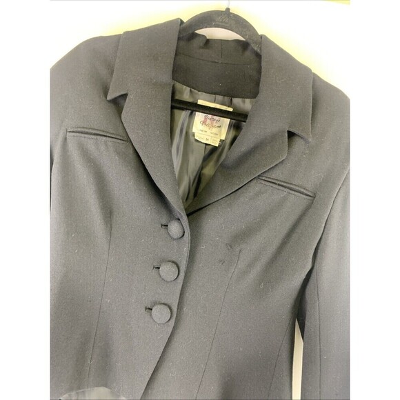 BOGO Broadway Vintage Collection Black Wool Blazer Three Button High Low Women M - Picture 4 of 12